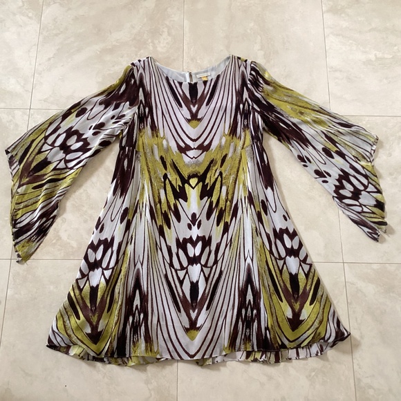 Anthropologie Leifsdottir Sarita Silk Swing Dress Bell Sleeves Abstract Print - Picture 9 of 13